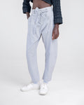 NAMLAB light grey barrel-legged trousers with a cutout waist and tie detail.